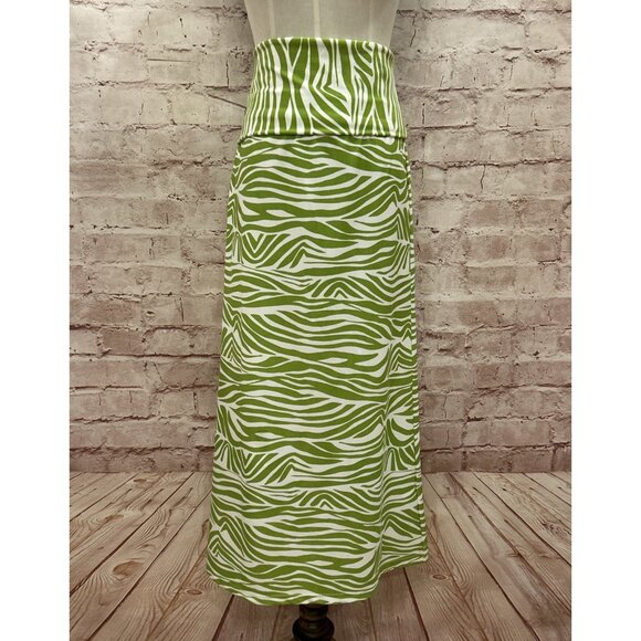 Jude Connally Skirt Womens L Midi Maxi Fold Over Waist Green Zebra Stripe - Picture 2 of 4